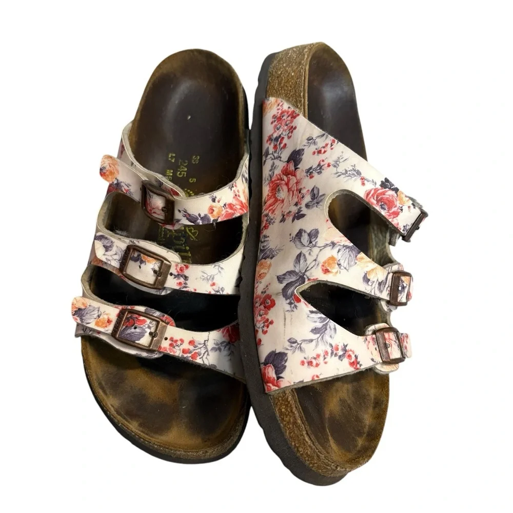 Birkenstock Papillio Sandals triple strap floral White Red Shoes women’s size 7 - Picture 2 of 5